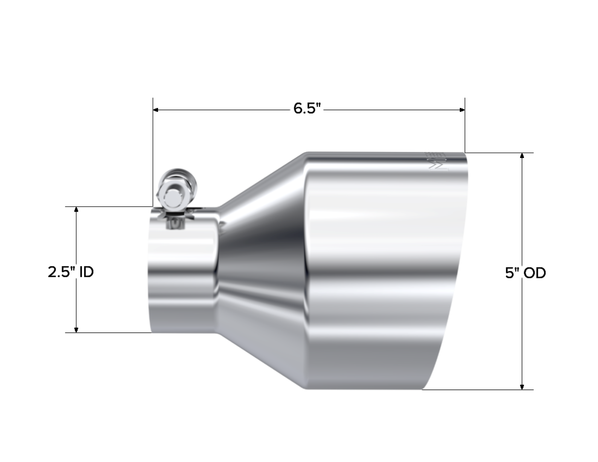 MBRP Exhaust T5190 Tip. 5in. OD Out. 2.5in. ID. 6.5in Length. Single Wall. T304